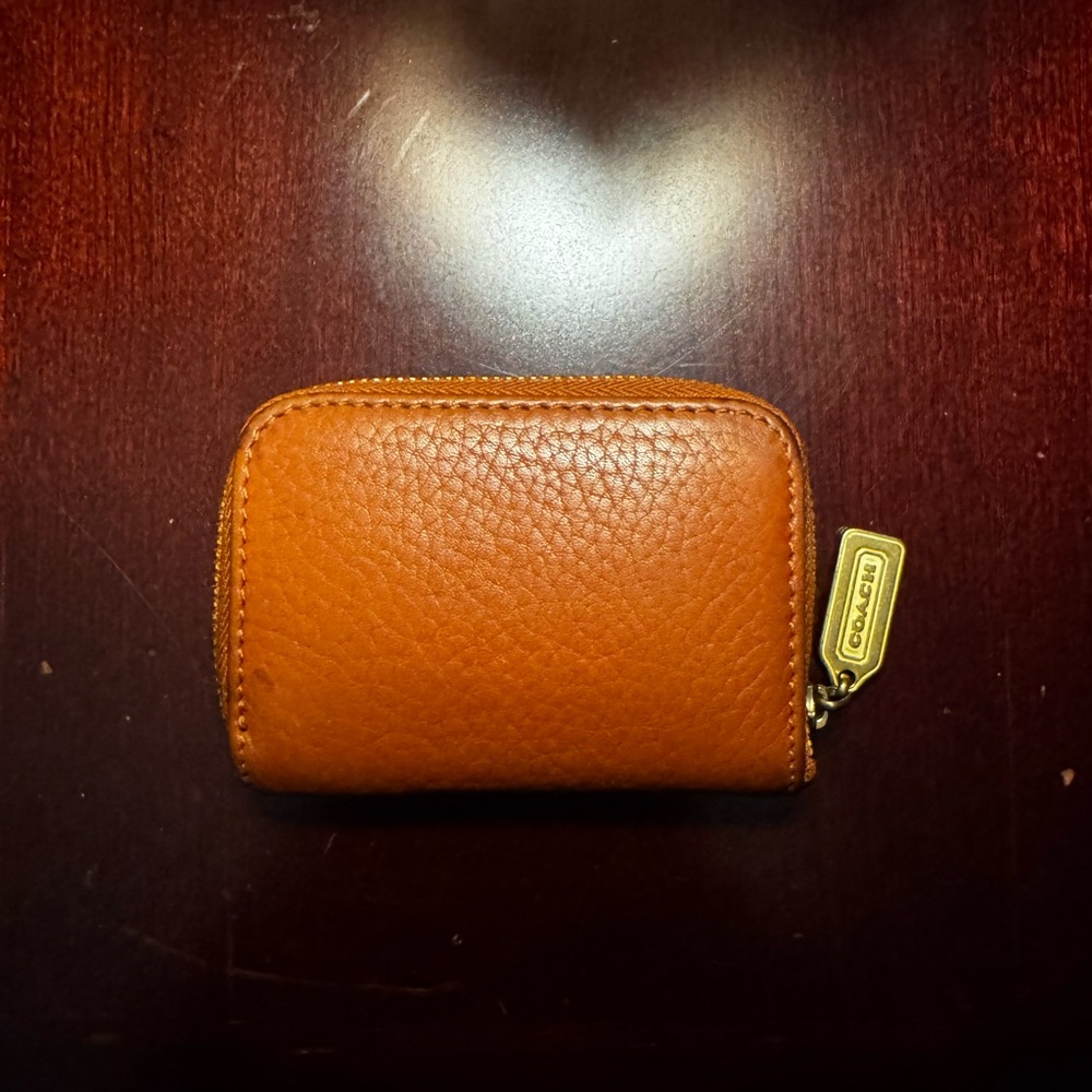 Coach Tan Leather Wallet Coin Case Zip